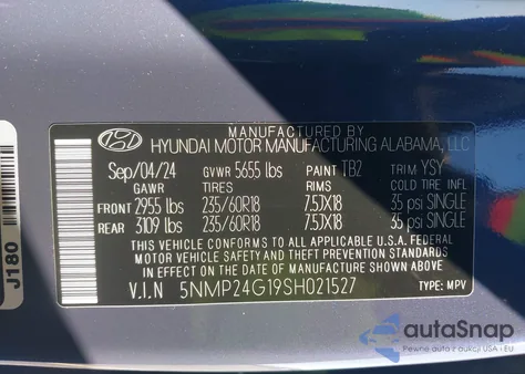 2025 Hyundai Santa Fe Hybrid Sel из США, поврежденный, VIN 5NMP24G19SH021527